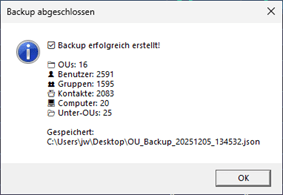Backup abgeschlossen Backup abgeschlossen