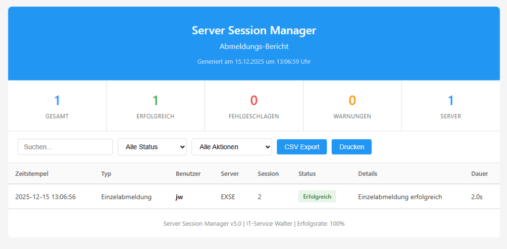 Bericht über die Abmeldung vom Server Bericht über die Abmeldung vom Server