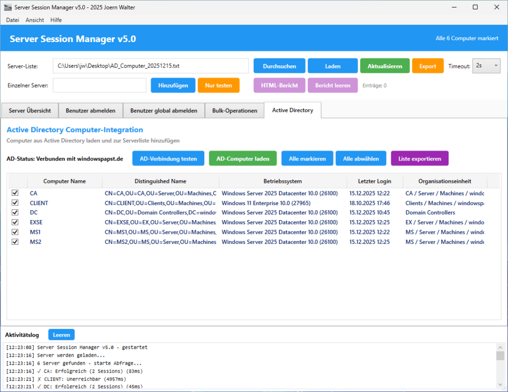 Computer Liste exportieren Computer Liste exportieren