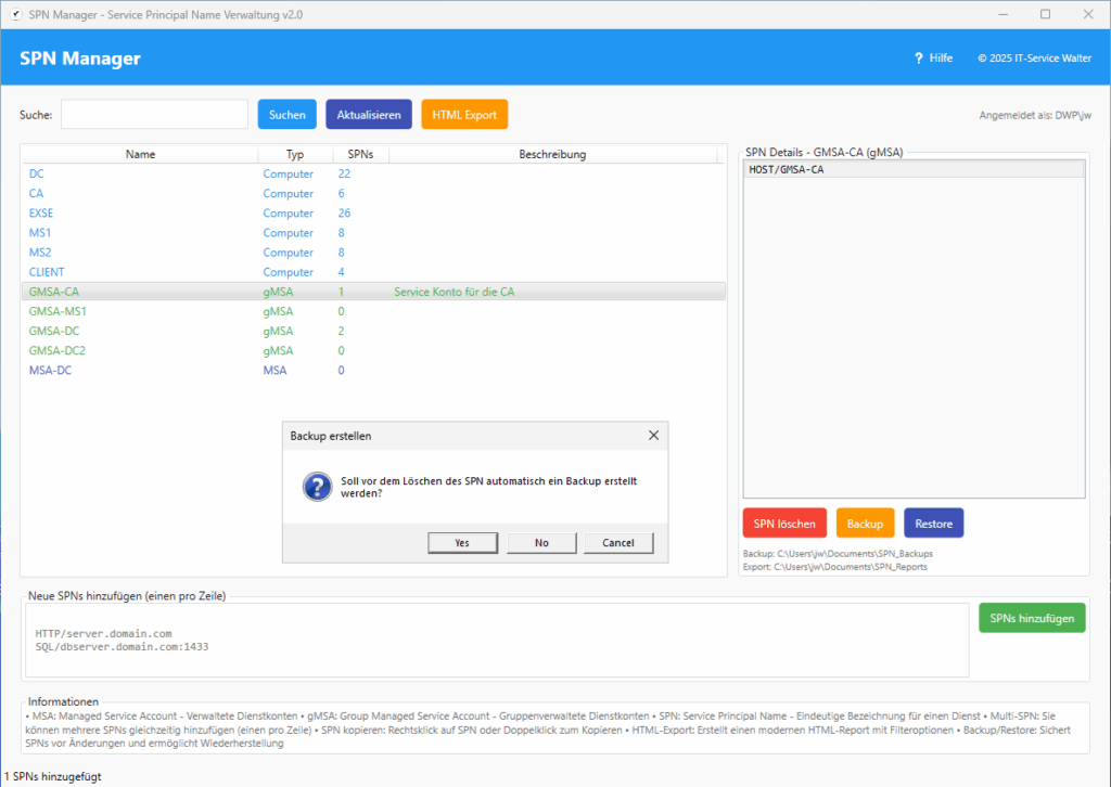 Delete SPN with SPN Manager