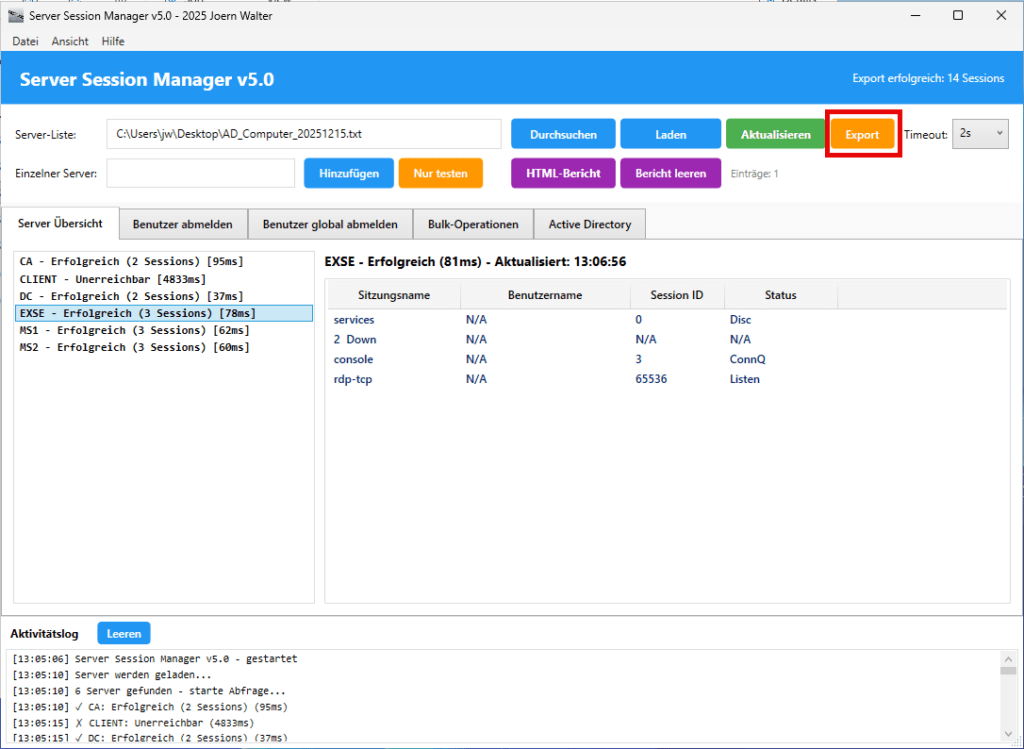 Export Funktion Export Funktion
