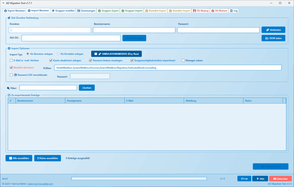 Import Benutzer Import Benutzer