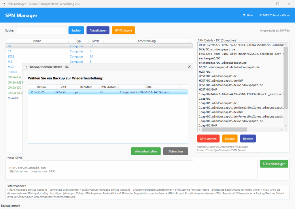 Restore Service Principal Name