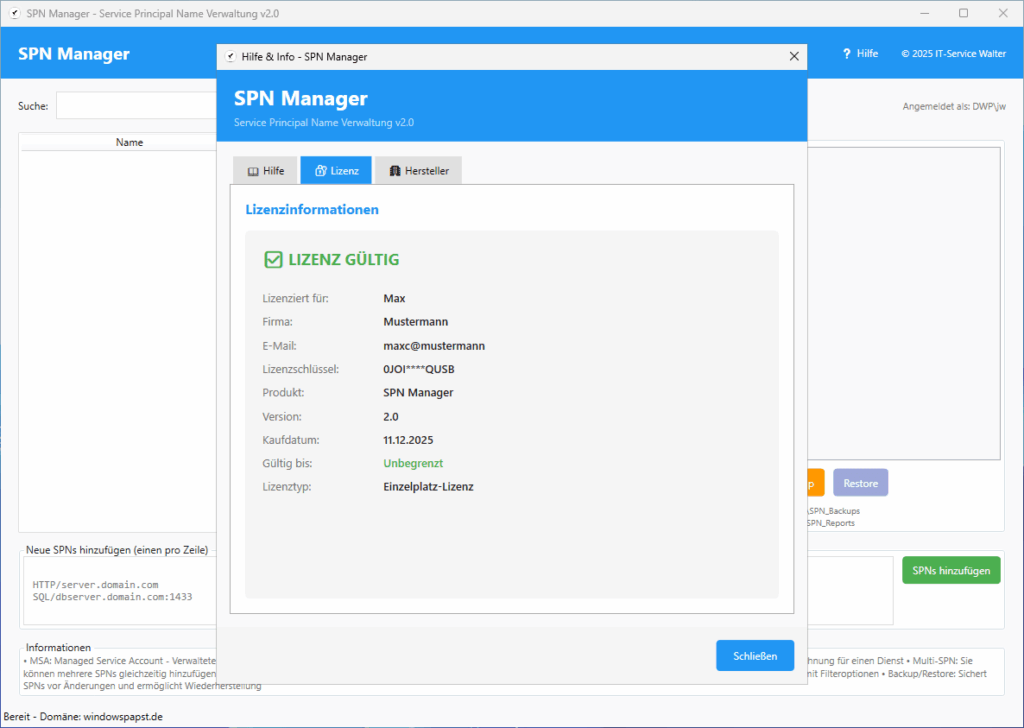 SPN Manager Lizenz