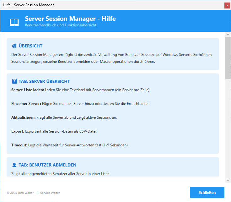Server Session Manager Hilfe Server Session Manager Hilfe